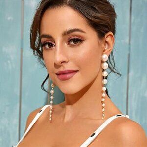 White Long Pearl Earrings – Elegant Bridal Jewelry & Everyday Fashion Accessory